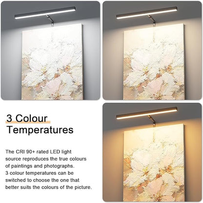 Plug in Picture Lights for Wall, 16 inch Dimmable LED Art Light with Remote, 3 Colour Temperature Gallery Painting Wall Light for Picture Display Dartboard Art Work (Black)