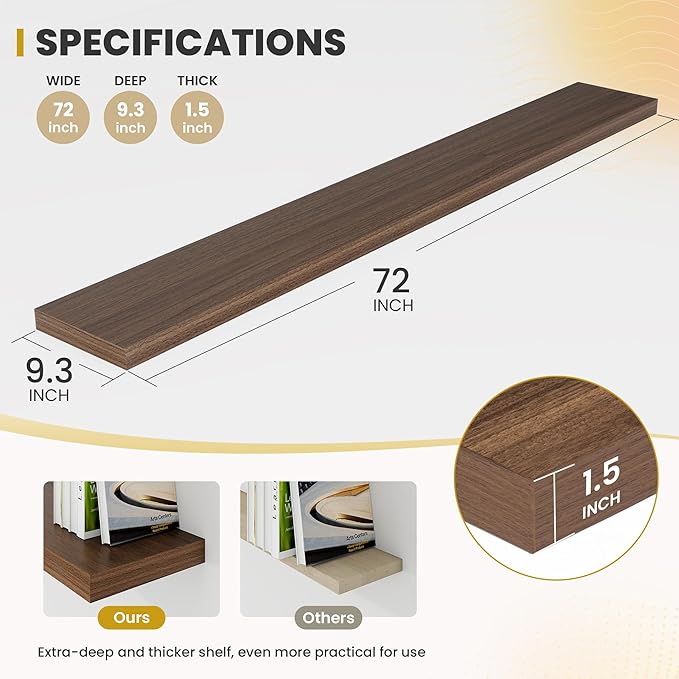 72 Inch Floating Shelves, 9.3