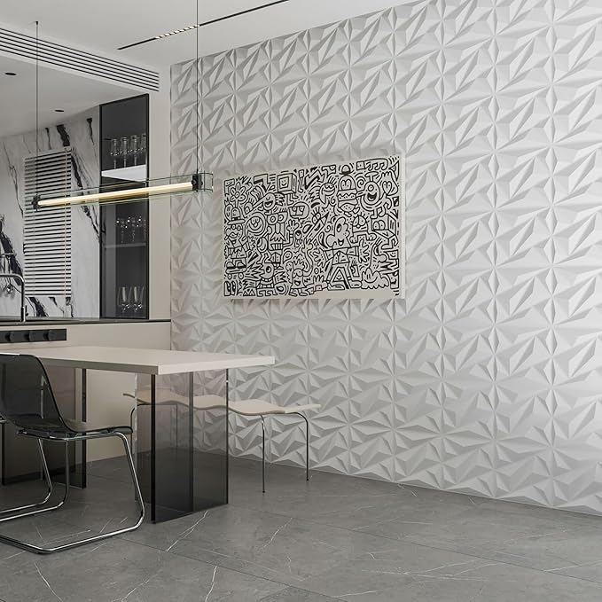 Art3dwallpanels 33 Pack 3D Wall Panel Diamond for Interior Wall Décor, PVC Flower Textured Wall Panels for Living Room Lobby Bedroom Hotel Office, White, 12''x12'' Cover 32.Sq.Ft.
