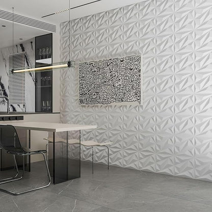 Art3dwallpanels 33 Pack 3D Wall Panel Diamond for Interior Wall Décor, PVC Flower Textured Wall Panels for Living Room Lobby Bedroom Hotel Office, White, 12''x12'' Cover 32.Sq.Ft.