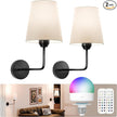 Wireless Wall Sconces Set of 2 Battery Operated, Black Wall Light Rechargeable with 5200mAh RGB Dimmable Flash Mode Led Bulb and Remote Timer, Cordless Wall Lamp Decor for Bedroom Living Room Hallway