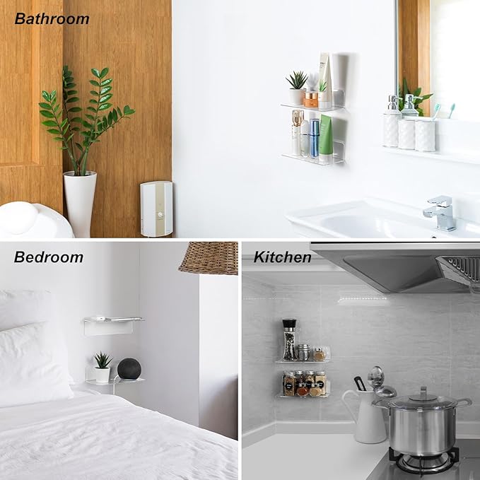 OAPRIRE Clear Acrylic Floating Shelves Set of 2 - Easily Expand Wall Space - Small Wall Shelf with Strong Adhesive for Bathroom, Bedroom, etc