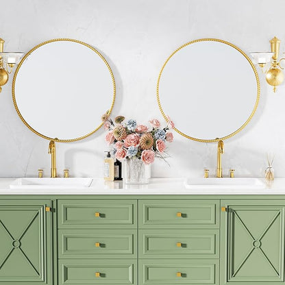 PROHOMEWARE Gold Round Bathroom Mirrors, 20 inch Circle Wall Mounted Hanging Mirror for Entryway, Living Room, Hallway, Bathroom, Bedroom