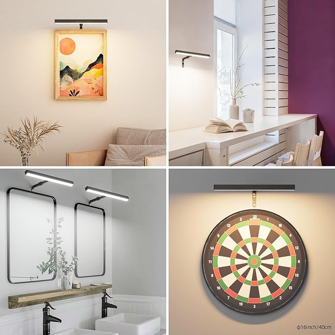 4W Plug in Picture Light for Paintings with Remote Control, 12" LED Art Display Lighting for Gallery, Dartboard, Artwork, Black Wall Mounted Picture Frame Light