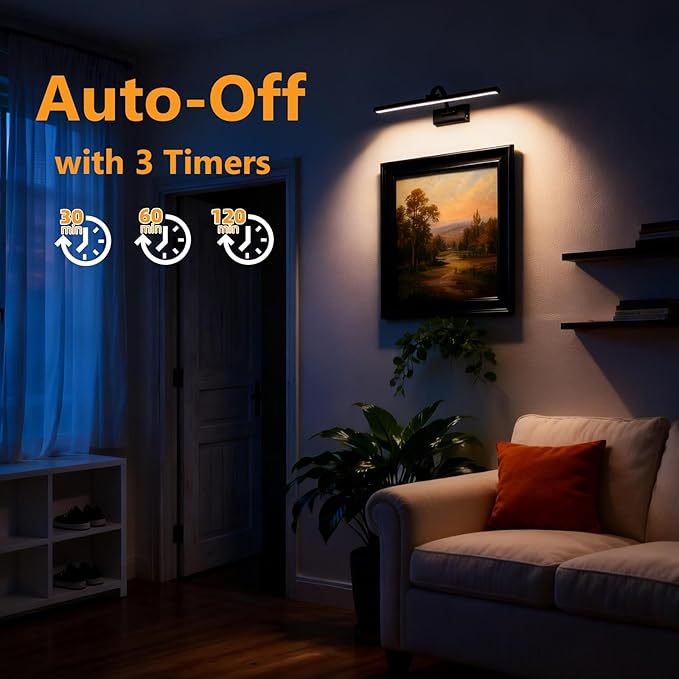 11.8" Picture Lights for Wall Battery Operated, Wireless Picture Light Rechargeable with Remote Timer, 3000K/4000K/6000K Dimmable Art Lights for Paintings Picture Frames Gallery Dartboard, Black