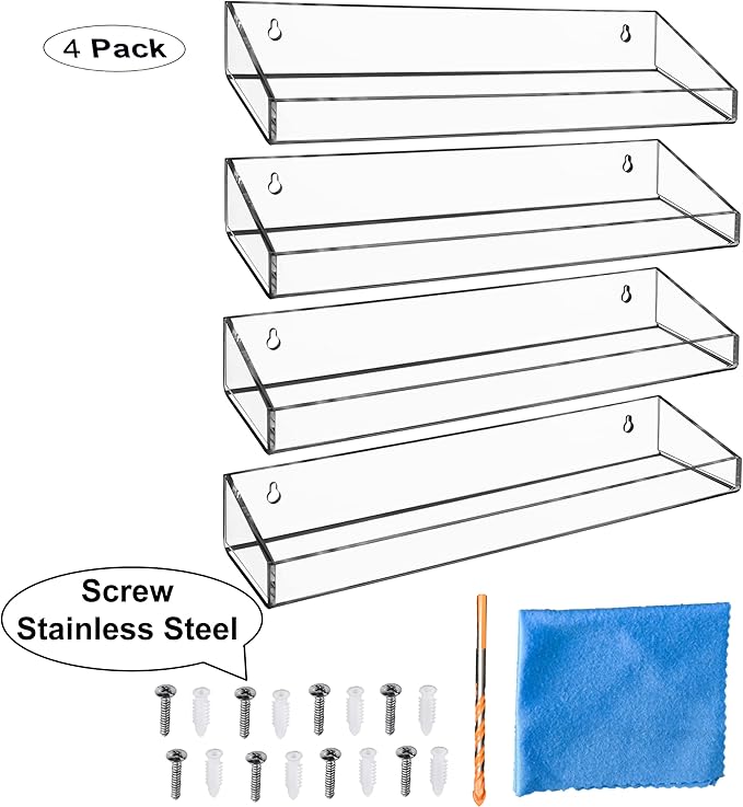 AMT 4 Pack Acrylic Floating Shelves, 15