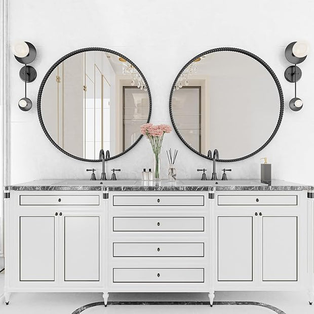PROHOMEWARE Black Round Bathroom Mirrors, 36 inch Circle Wall Mounted Hanging Mirror for Entryway, Living Room, Hallway, Bathroom, Bedroom