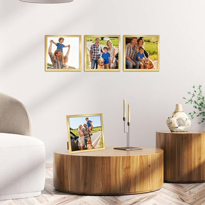 Hoikwo 18 Packs 8x8 Gold Plastic Multi Picture Frames Set with Plastic Cover, for Family Photos, Artwork, Light Weight Bulk 8 by 8 Frames Pack for Wall Hanging and Table, Stylish Picture Frames