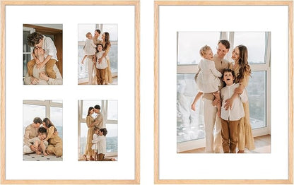 ATOBART 12x16 Picture Frame,OAK Wood Photo Frame 8.5x11 with Mat or 4x6 with 4 Mat with Perspex Glass for Vertical or Horizontal Wall Display for Photo, Christmas Gift,Set of 2