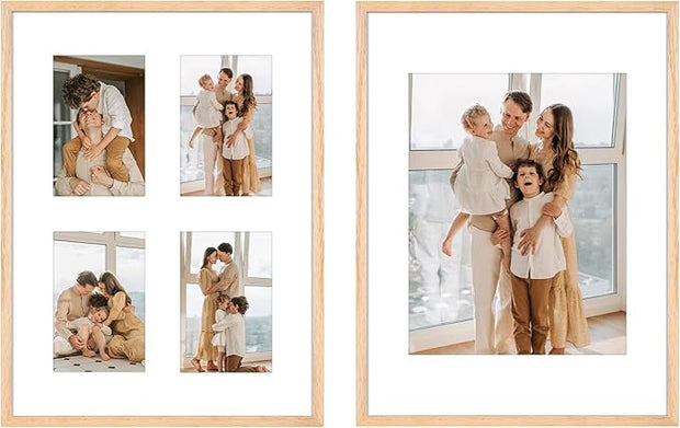 ATOBART 12x16 Picture Frame,OAK Wood Photo Frame 8.5x11 with Mat or 4x6 with 4 Mat with Perspex Glass for Vertical or Horizontal Wall Display for Photo, Christmas Gift,Set of 2
