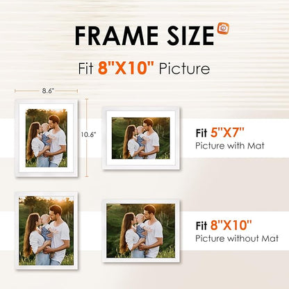 FIXSMITH 8x10 Picture Frame Bulk-4 Pack, Photo Frame with HD Plexiglass, Display Pictures 5x7 with Mat or 8x10 Without Mat, White Picture Frames Collage Wall Decor, Wall & Tabletop Picture Frames