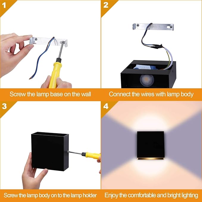 Lightess Indoor Wall Sconce Dimmable 10W, Modern LED Wall Lamp Black, Up Down Wall Mount Lights Mini Metal for Living Room Bedroom Hallway Decor, Warm White, O1185TP