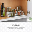 Copco Non-Skid 3-Tier Spice Rack Organizer for Cabinet - 10 Inch Kitchen Pantry Organizer with Raised Rims, White and Gray Step Shelf for Spices, Cans, Jars - Easy Clean Storage Solution