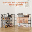 3 Tier Shoe Rack for Closet, Shoe Organizer with 5 Hooks, Long Shoe Shelf Storage for Shoe and Boot Stackable Free Standing Shoe Rack for Entryway, Garage, Small Spaces, Dorm, Grey