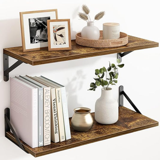 Fixwal Floating Shelves for Wall, 24 Inch Wide x 10 Inch Deep Brown Shelves for Bedroom, Large Wall Shelf for Living Room, Kitchen, Bathroom, Laundry Room and Decor Storage (Set of 2)