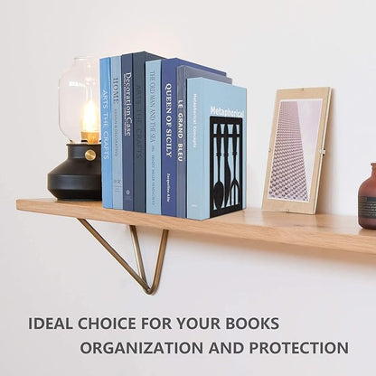 Book Ends,Metal Bookend,Bookend Decorative Heavy Book Ends for Shelves, Home Decorative Bookends for Heavy Books,Non-Skid Black Book Holder for Kitchen Housewarming Cooking Lover Gifts