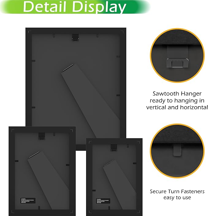 FrameWorks 10-pc Set Collage Wall Classic Wooden Picture Frames Tempered Glass/Black / 2-8