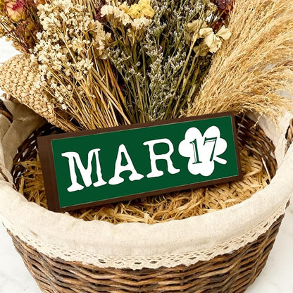 March 17 Table Sign, Lucky Clover Home Decor, St Patricks Day Wooden Tabletop Decors, Shamrock Wooden Box Signs for Home Decor, Decorative Framed Wall Art, 9.5x3.1x1 inches