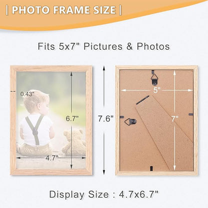 5x7 Picture Frame, OAK Wood Photo Frame with Perspex Glass for Vertical or Horizontal Tabletop Wall Display for Photos, Paintings, Posters, Artwork, Birthday Christmas Gift, Set of 3