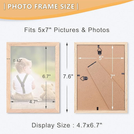 5x7 Picture Frame, OAK Wood Photo Frame with Perspex Glass for Vertical or Horizontal Tabletop Wall Display for Photos, Paintings, Posters, Artwork, Birthday Christmas Gift, Set of 6