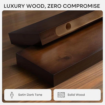 Homeforia 30inch Walnut Floating Shelves for Wall Mounted, High End Solid Real Wood 30 in Floating Shelf, Dark Brown Wooden 30 inch Long Floating Shelves, Heavy Duty Bracket, 30 X 6.5 X 1.75, Set of 4