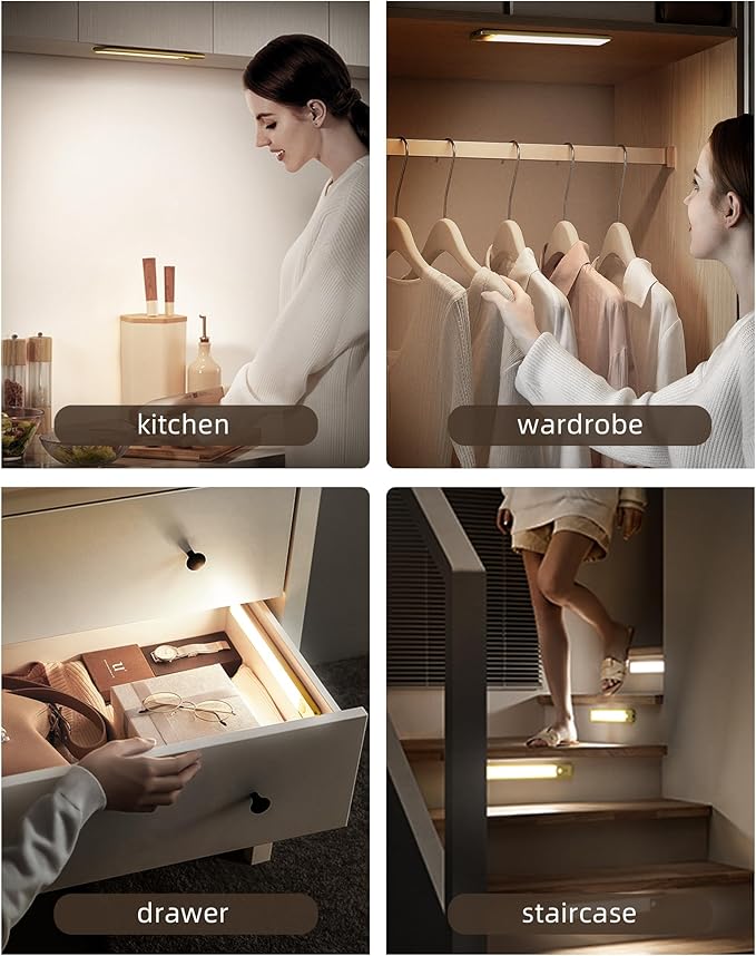 EZVALO 16.5-inch Under Cabinet Lighting, 3 Color Temperatures, 4000mAh Rechargeable Motion Sensor Light Indoor, LED Magnetic Lights with Dimmable for Kitchen, Stairs, Pantry, Closet