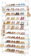 LANTEFUL 11 Tiers Tall Shoe Rack Holds 55 Pairs of Shoes with 18pcs Hooks Sturdy Wide Shoe Organizer Storage Free Standing Metal Shoe Shelf for Closet, Entryway White