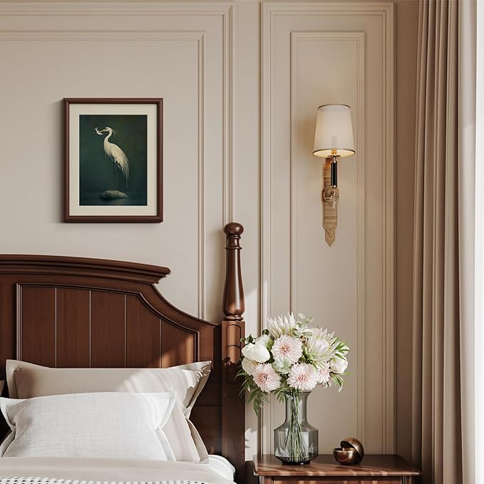 InSimSea Framed Canvas Wall Art with Mat, Vintage Heron Animal Wall Art for Living Room Bedroom Office, Retro Bathroom Prints Artwork Pictures, Home Decor Aesthetic, 11x14 Inch(Walnut)