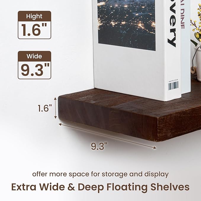fuqing Floating Shelves for Wall - 48 Inch Mahogany Wall Shelves Set of 1-48 Inch Wide x 9.3 Inch Deep x 1.6 Inch Thick Wooden Shelves for Room Decor & Storage