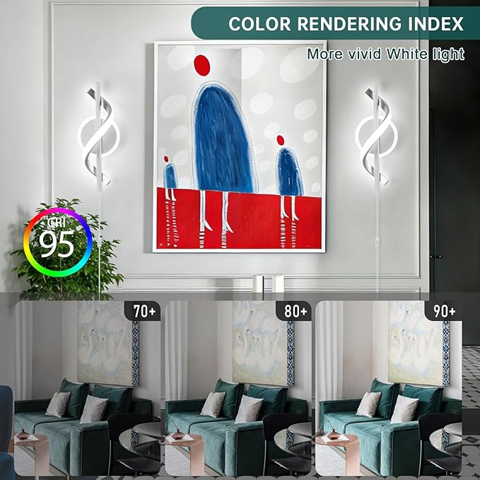 LED Wall Sconces Indoor, 12W Plug In Wall Sconces Set of 2, Modern Spiral Wall Lamp, Bedside Wall Lamps, 6000K Cold White Wall Light Fixture for Bedroom Stairs Living Room Hallway (Cold White, White)