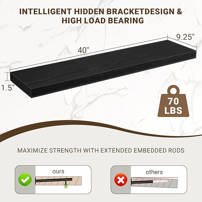 40 Inch Floating Shelves, 3D Textured Wood Grain, 40