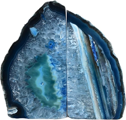 Nature's Decorations A+ Quality Blue Agate Geode Bookends - Heavy Duty with Non-Skid Rubber Bumpers for Shelves, Office, Home Decor - Cool Crystal Stone (1 Pair 2-3 LB)