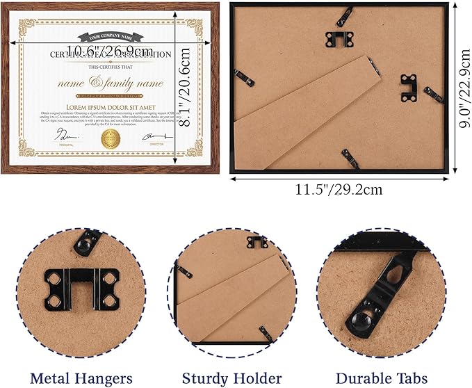 Hoikwo 18 Packs 8.5x11 Dark Brown Multi Plastic Picture Frames Set with Plastic Cover, Certificate Frames for Document Diploma Award, Light Weight Bulk 8.5 by 11 Frames Pack for Wall Hanging and Table