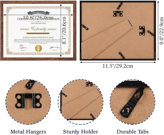 Hoikwo 18 Packs 8.5x11 Dark Brown Multi Plastic Picture Frames Set with Plastic Cover, Certificate Frames for Document Diploma Award, Light Weight Bulk 8.5 by 11 Frames Pack for Wall Hanging and Table