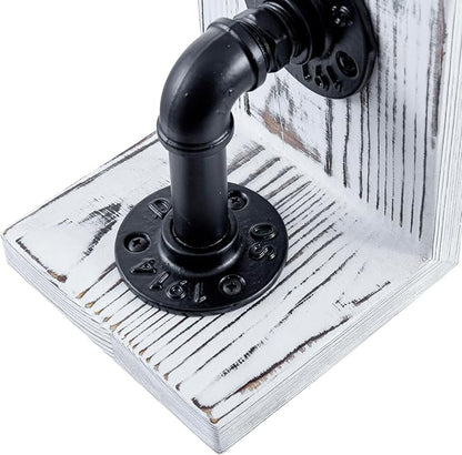 MyGift Decorative Bookends, Office Book Ends for Shelves, Book Holder L-Shaped Stand Desktop, Whitewashed Solid Wood with Realistic Industrial Pipe Design