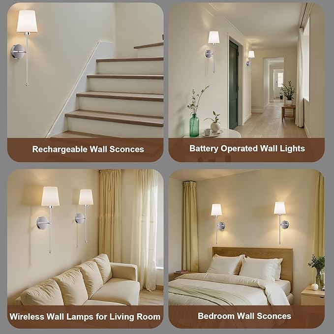 Wall Sconces Battery Operated Set of 2, Rechargeable Wall Sconce, 10 Colors Wireless Wall Sconces Set of Two, 5200mAh Dimmable Bulbs and Remote for Bedroom Living Room Hallway (24 inch-Brushed Nickel)