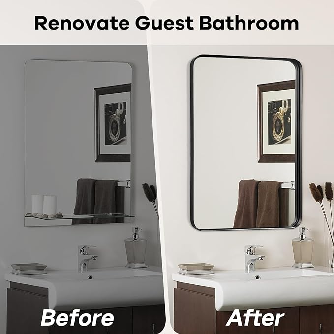 Bathroom Mirror Over Sink - 24x36 Inch Black Rectangle Framed Matte Mirror for Bathroom, Rectangular Alumium Frame Mirrors Wall Mounted for Restroom, Farmhouse, Entryway, Hallway