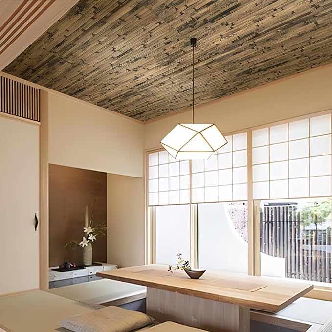 Natural Bamboo Wall Panel for Interior Wall Decor, Renewable Pole Wrap Wainscoting Paneling for Wall Ceiling Furniture Cabinet Office, 48 x 96 Inch, Dark Burned