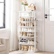 HOOBRO Vertical Shoe Rack, 8 Tier Wooden Shoe Storage Organizer with Hooks, Narrow Shoe Tower for 16 Pairs, Space Saving, for Entryway, Living Room, Bedroom, White WT750XJ01