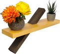 EXCELLO GLOBAL PRODUCTS Geometric Floating Wall Shelf - Easy to Assemble Modern - Decor for Kitchen, Living Room, Bedroom, Office (Dark Brown & Natural Wood)