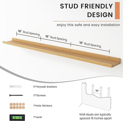 Floating Picture Ledge Shelves Set of 4, 56 Inch Long Large Nursery Book Shelf for Toys Storage Kids Bookshelf Wall Mounted Living Room Bedroom Decor Frames