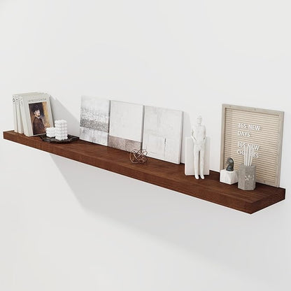 RICHFOCUS Floating Shelves for Wall 72 Inch Solid USA-Sourced Oak Wooden Shelves for Bathroom Kitchen 9" Deep Modern Wood Shelf with Heavy-Duty Bracket for Wall Mounted, Walnut Finish