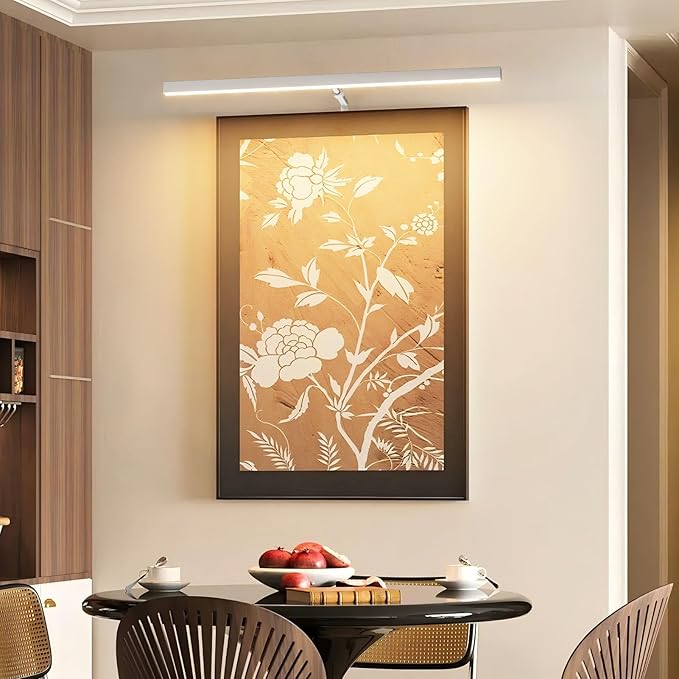 24" Plug in Picture Light for Paintings with Remote Control, 9W LED Art Display Lighting for Gallery, Dartboard, Artwork, Nickel Wall Mounted Picture Frame Light