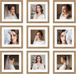 8x8 Picture Frame Set of 9, Display Pictures 4x4 with Mat or 8x8 without Mat, Multi Collage Gallery Square Photo Frames for Wall or Tabletop,Light Brown