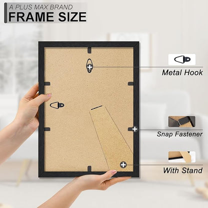 A PLUS MAX 9x11 Picture Frame Set of 6, Black Engineered Wood Frame for 9 x 11 Inch Picture Poster Photo, Light Weight 9 by 11 Frame with Wood-grain for Wall - 6 Pack/Black/9"x11"