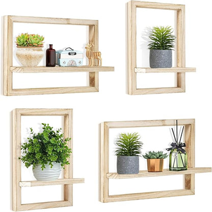 idee-home Floating Shelves for Wall, Rustic Square Hanging Floating Shelves Set of 4 Wood, Wall Decor Mounted Bathroom, Living Room, Kitchen Storage