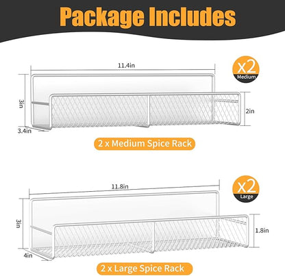 Magnetic Spice Rack for Refrigerator, 4 Pack 100% Metal Strong Magnet Fridge Shelves, Space Saving Spice Organizer, No Drilling Moveable Home Kitchen Laundry Room Storage Organization, White