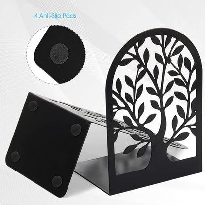 HappyHapi Book Ends, Metal Bookends for Shelves Decorative, Tree Stopper for Heavy Books, Black Ends to Hold Books for Home Office, 6.5 X 4.7 X 3.5 Inch(3 Pairs/6 Pcs, Large)