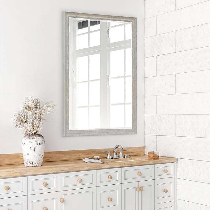 Americanflat 24x36 Wall Mirror - Hanging Mirrors with Durable Frame - Modern Mirror for Bathroom, Bedroom, Living Room - Mirrors for Wall Display and Home Decor - Distressed Grey