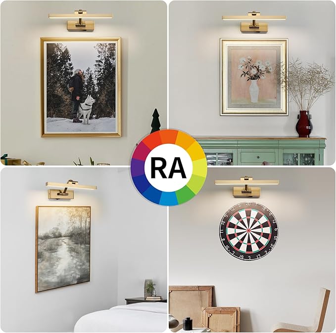 Picture Light with Remote 3 Colors Wireless Art Lights for Paintings,Rotatable Wall Sconce Rechargeable Battery Powered Painting Light,Dimmable Light Over Picture Frame for Gallery,Brass 11.6 inch